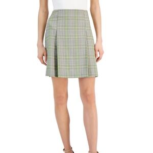 Tahari Asl Women's Pleat-Front Plaid Skirt - Avocado/Lime. 16
